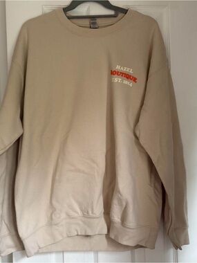 hazel Cream/Tan Crewneck Sweatshirt with Red Logo